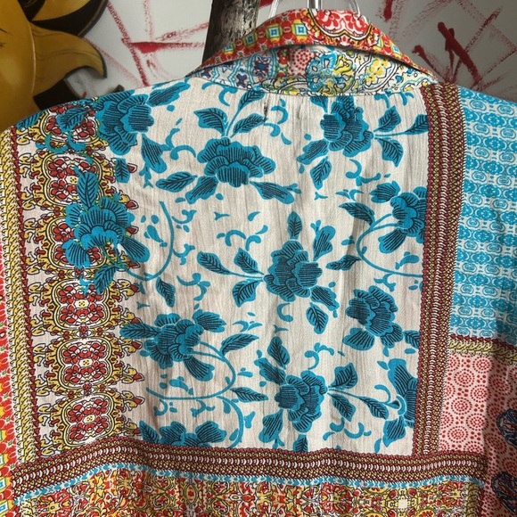 Orange Fashion Village Red and Blue Boho Patchwork Blouse S/M - Picture 10 of 16